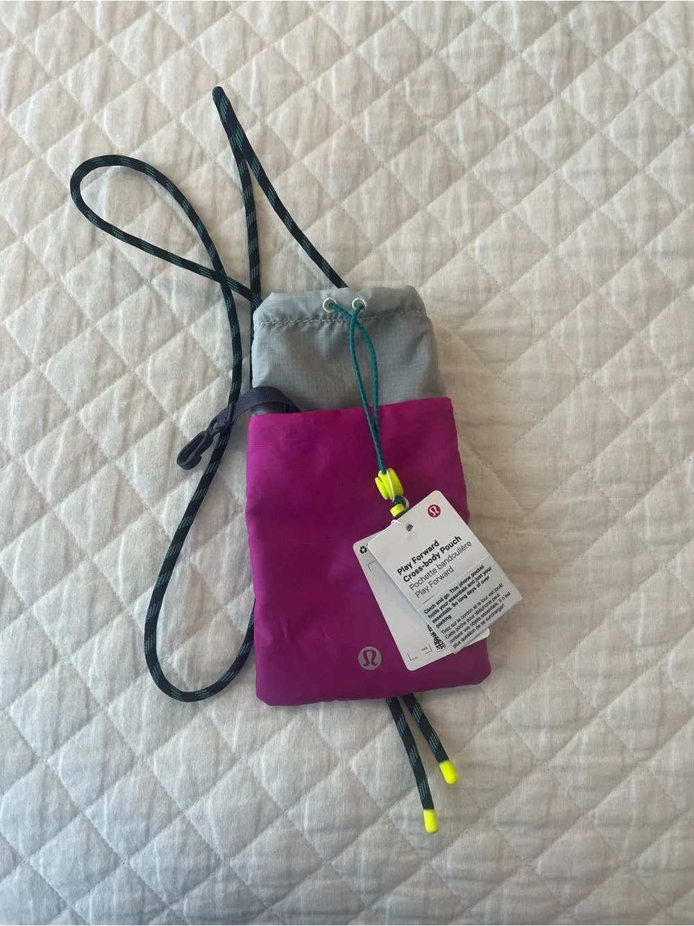 lululemon athletica Pink and Gray Drawstring Crossbody Pouch